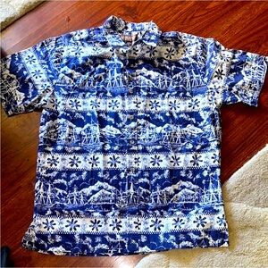 Cooke Street Navy Blue Patterned Men's Aloha Shirt size Medium